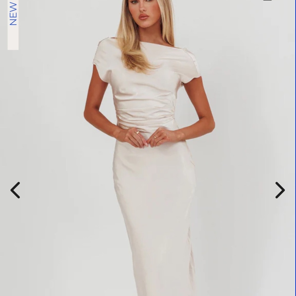 Loveland Cap Sleeve Cowl Back Midi Dress Champagne Selfie Leslie